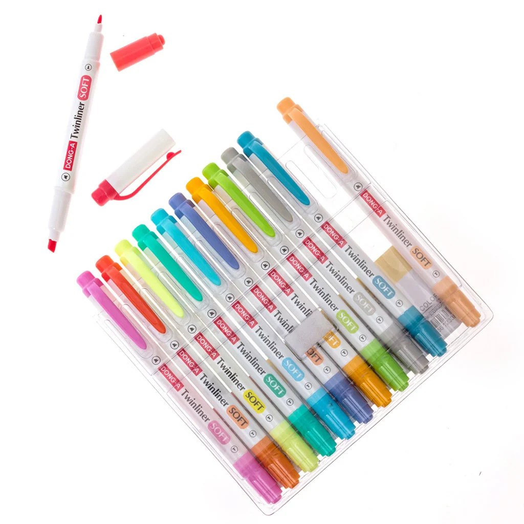 DONG-A Twinliner Double-Sided Highlighter, Fine and Broad Tips (12 Color Set) - Image 3