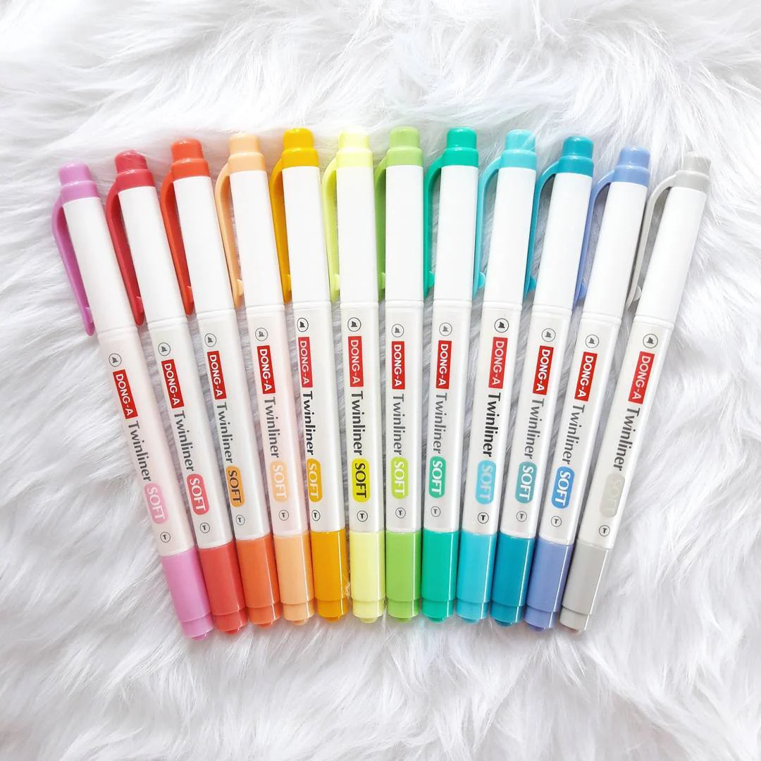 DONG-A Twinliner Double-Sided Highlighter, Fine and Broad Tips (12 Color Set) - Image 5
